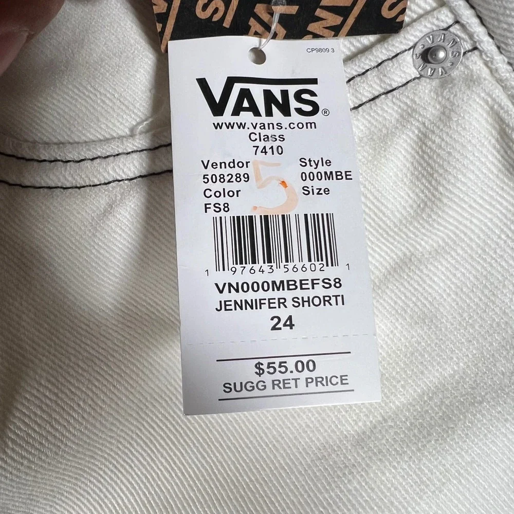 Vans Jennifer Shorts White Denim Contrast Stitch High Waist Raw Hem Size 24 NEW